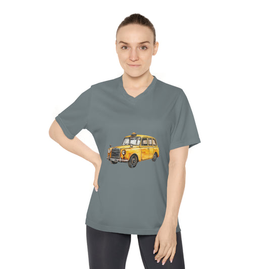 Women's Performance V-Neck T-Shirt - Vintage Yellow Taxi Design - Vintage British Car