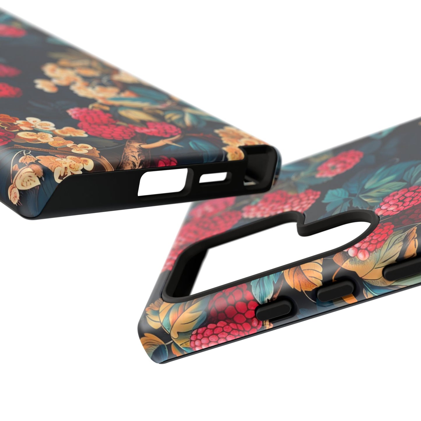 Floral Phone Case with Berry Design, Durable Phone Cover, Floral Print, Gift for Plant Lovers, Nature-Inspired Accessory