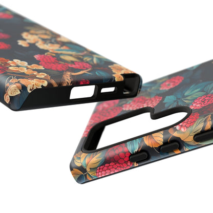 Floral Phone Case with Berry Design, Durable Phone Cover, Floral Print, Gift for Plant Lovers, Nature-Inspired Accessory