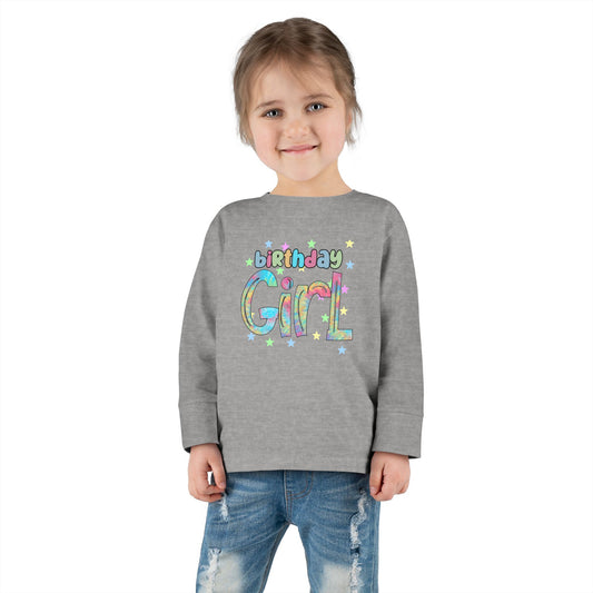 Toddler Birthday Girl Long Sleeve Tee - Fun & Colorful Celebration Top