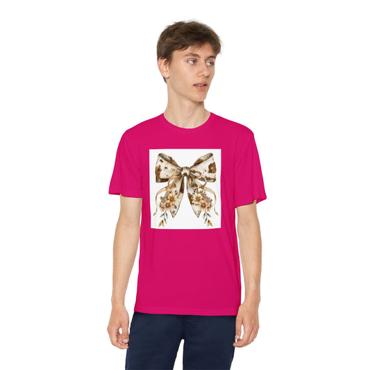 Youth Tee  - Country Style Cow Print Bow with Wildflowers -  Cute and Stylish T-Shirt for Kids