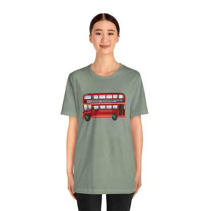 Unisex Jersey Short Sleeve Tee - London Transport English Bus - Iconic Red Double-Decker