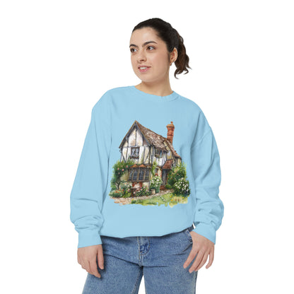 Unisex Garment-Dyed Sweatshirt - Nestled in Nature - British Village House Elegance