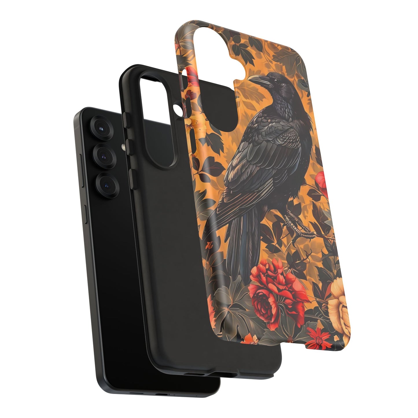 Raven Floral Phone Case - Tough Cases, Blackbird Decor, Gift for Nature Lovers, Bird Themed Accessories, Unique Phone Cover