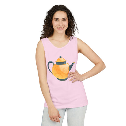 Unisex Garment-Dyed Tank Top - Classic British Tea Kettle - Timeless Elegance in Tea Time