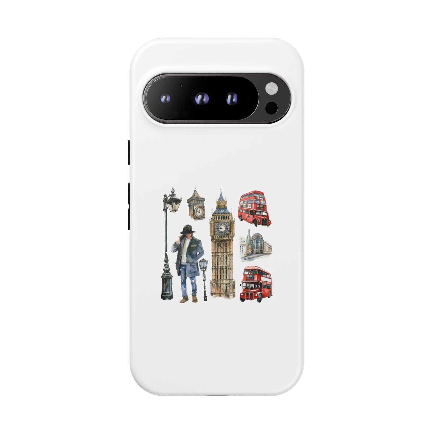 London-Themed Tough Phone Case with Iconic Red Buses