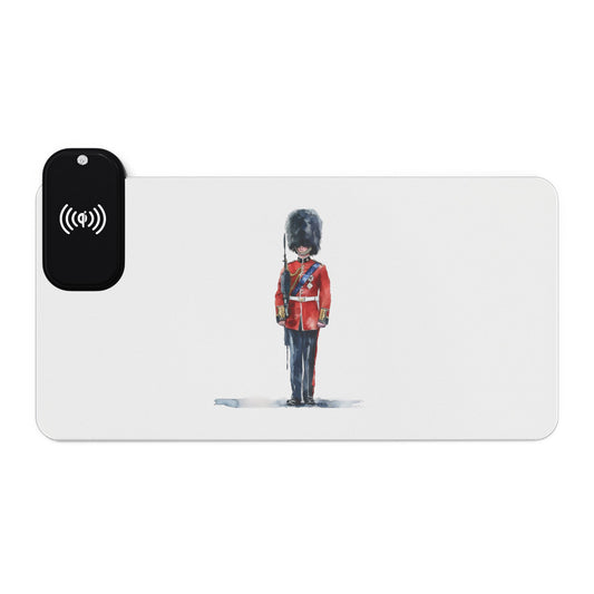 Regal Royal Guard – Standing Sentinel Art - LED Gaming Mouse Pad with Wireless Charging, Ideal for Gamers, Home Office, Unique Gift for Tech Lovers, Perfect for Holidays