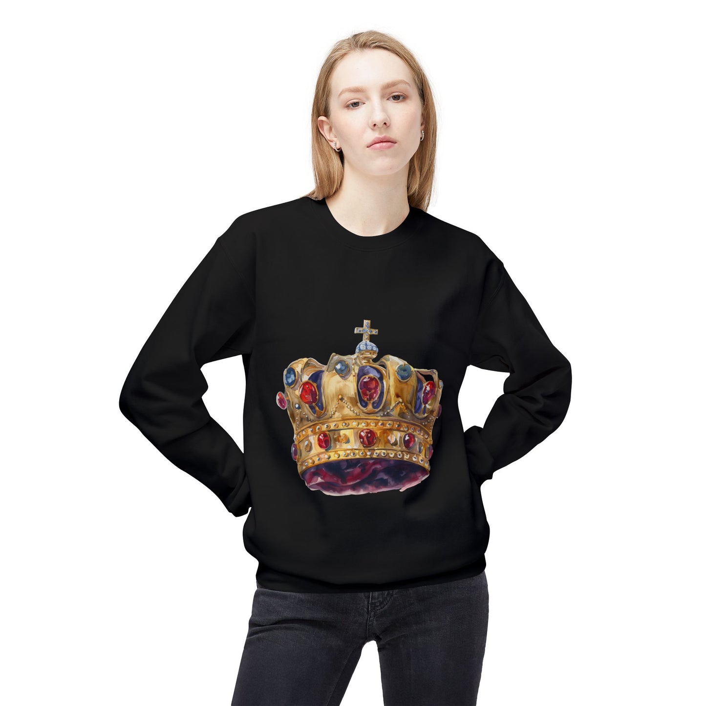 Unisex Midweight Softstyle Fleece Crewneck Sweatshirt - Regal Royal Umbrella - Elegant and Majestic Design