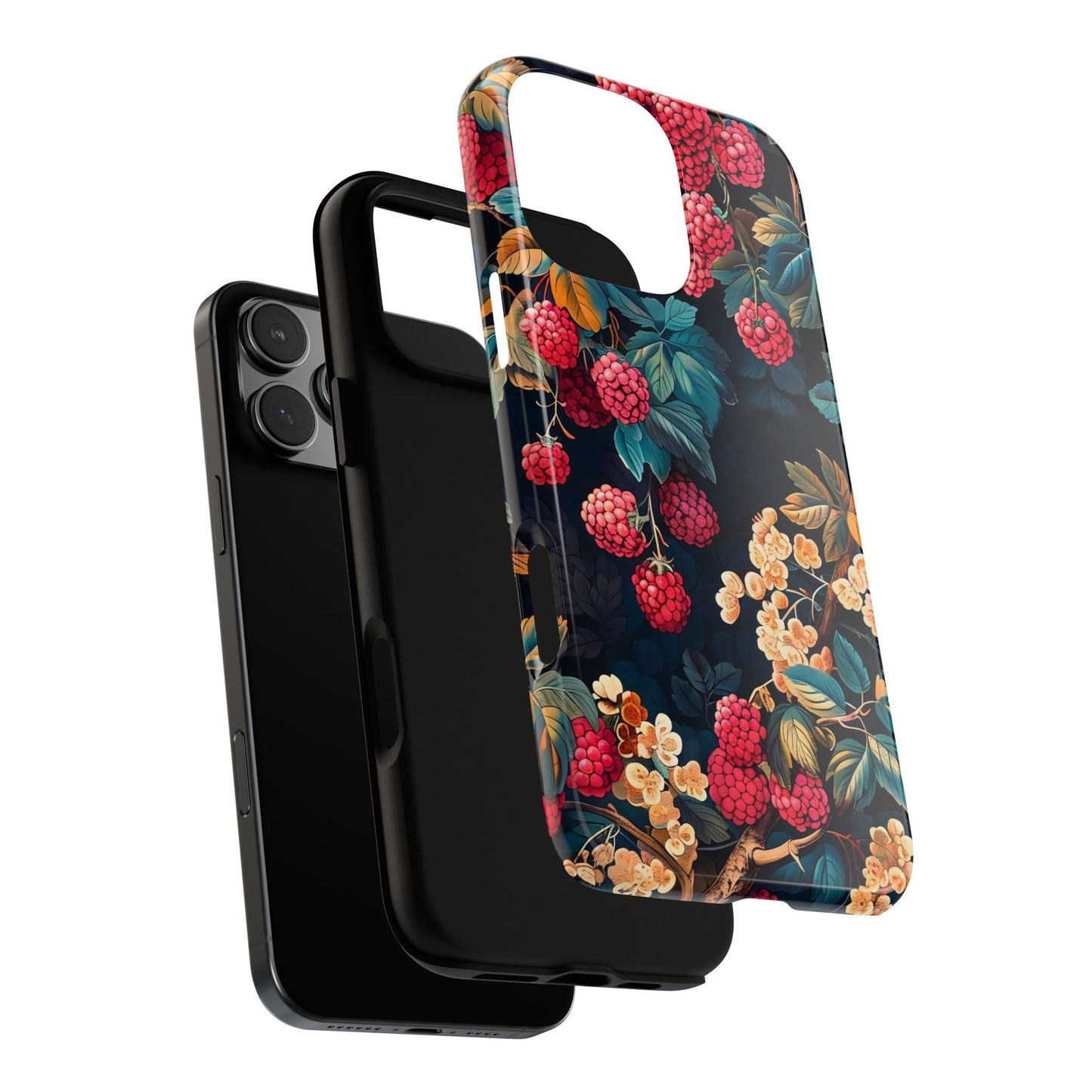 Floral Phone Case with Berry Design, Durable Phone Cover, Floral Print, Gift for Plant Lovers, Nature-Inspired Accessory
