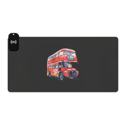Red Double-Decker Bus – Ride Through London - LED Gaming Mouse Pad with Wireless Charging, RGB Desk Accessory for Gamers, Ideal Gift for Christmas, Birthday, Office Decor