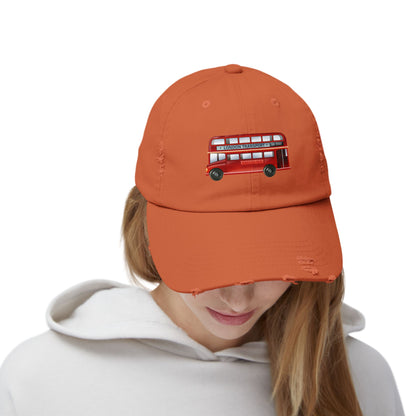 Vintage London Bus Cap, Unisex Distressed Cap, Travel Hat, Gift for Travelers, Summer Accessory, Adventure Headwear