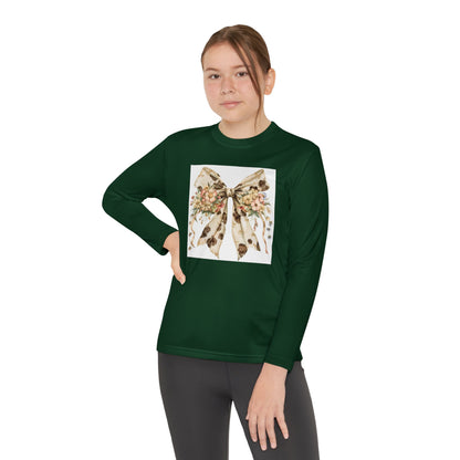 Youth Long Sleeve Tee - Rustic Country Bow with Daisy Flowers and Cow Spots - Stylish and Comfortable