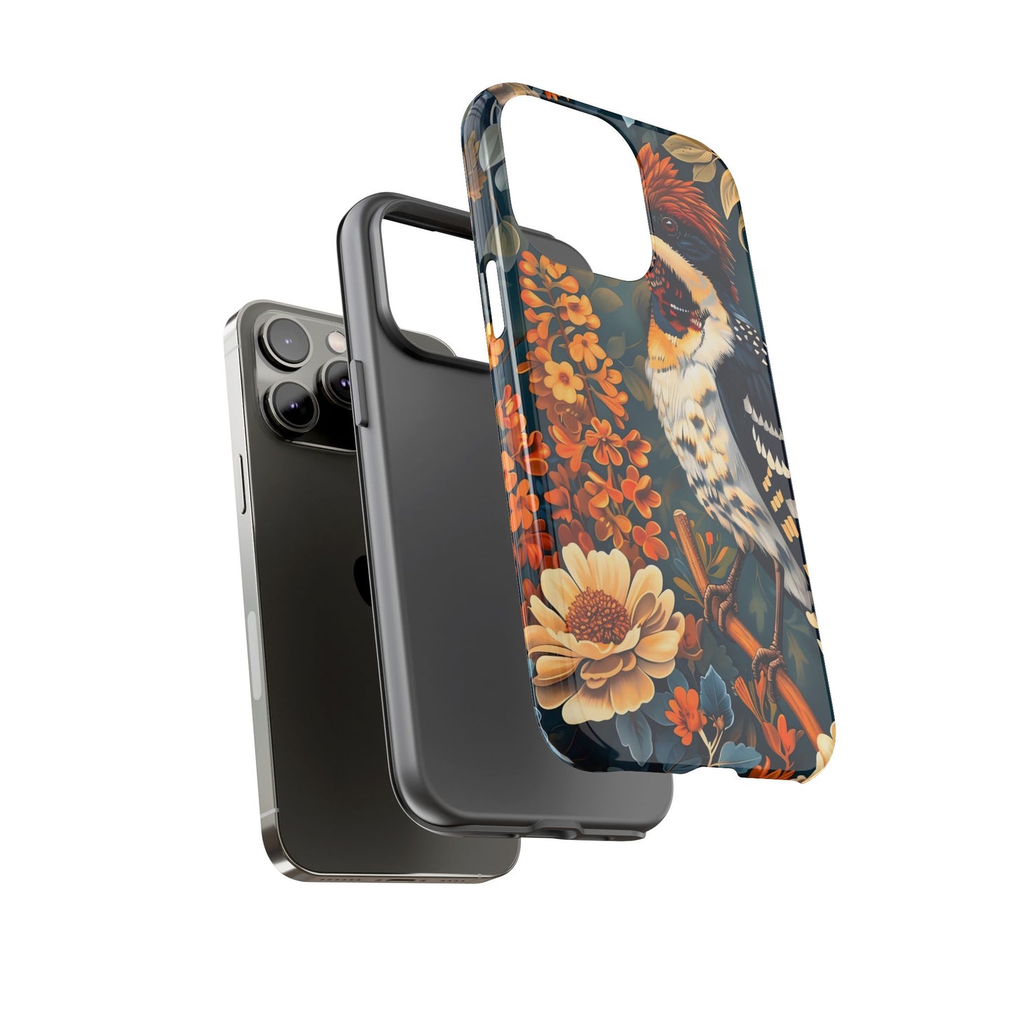 Tough Cases: Floral Bird Phone Case, Vintage Style Cover, Nature Lover Gift, Botanical Design, Spring Inspire Fashion