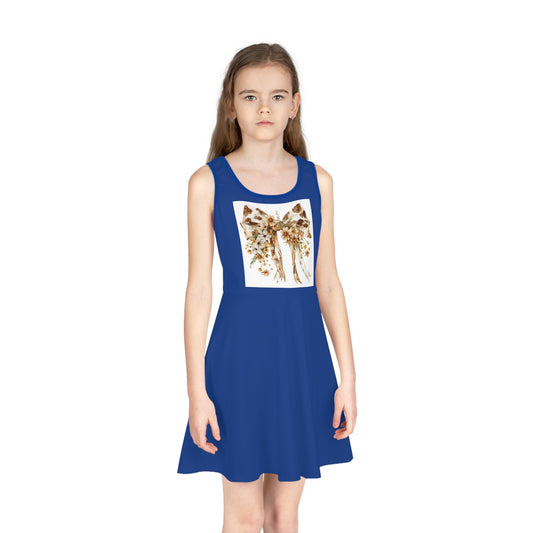 Girls' Sundress - Country Style Cow Print Bow with Wildflowers - Perfect for Summer Parties and Special Occasions