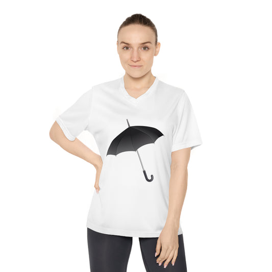 Women's Performance V-Neck T-Shirt - Stylish Umbrella Design for Active Lifestyle - Regal Royal Umbrella - Elegant and Majestic Design
