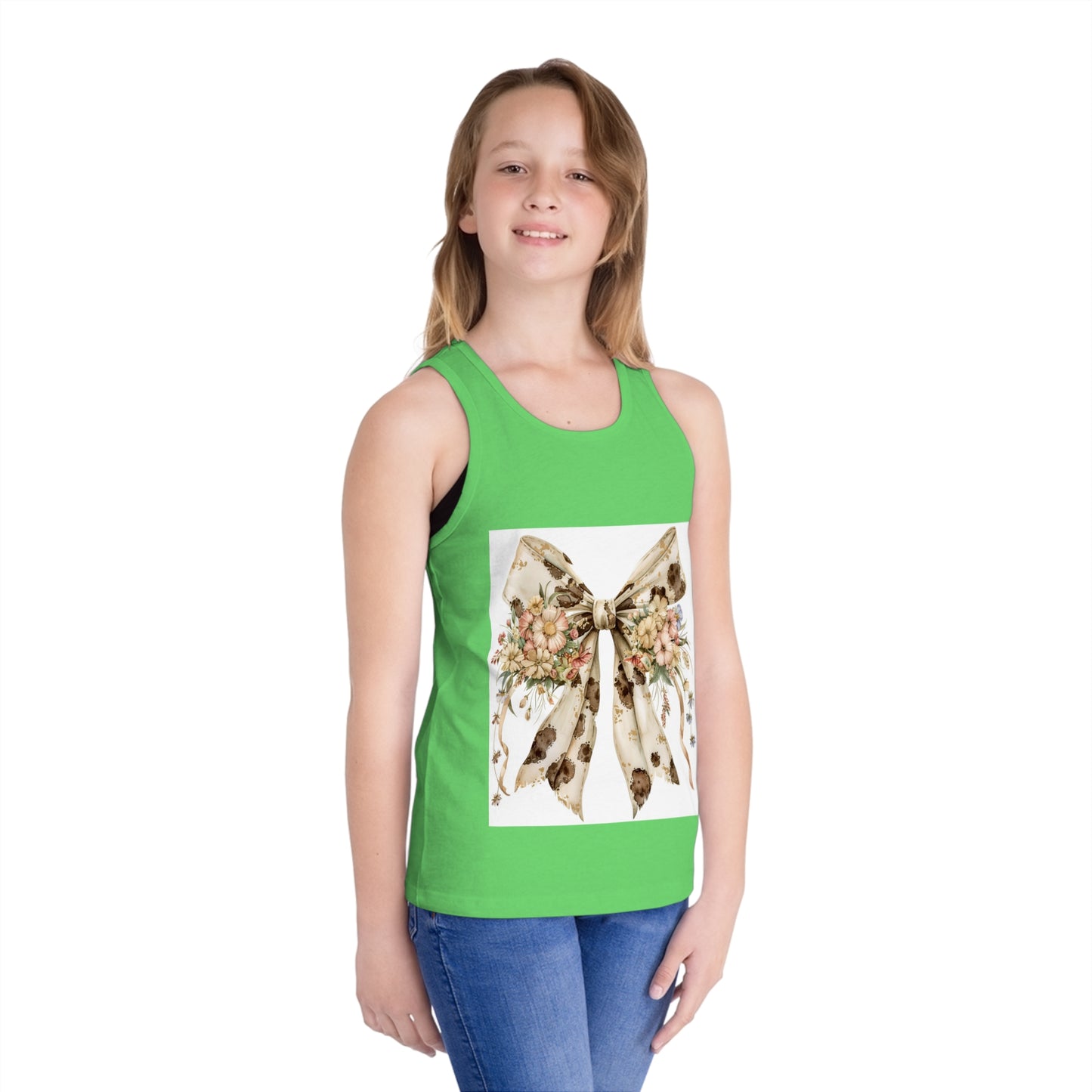 Floral Bow Kid's Jersey Tank Top | Cute Summer Top for Girls