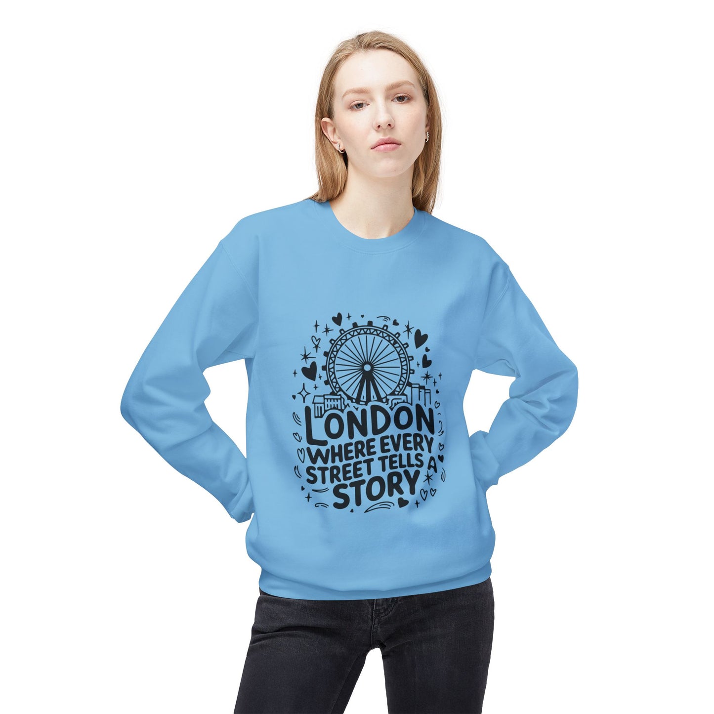 Unisex Midweight Softstyle Fleece Crewneck Sweatshirt - London Story Telling Streets