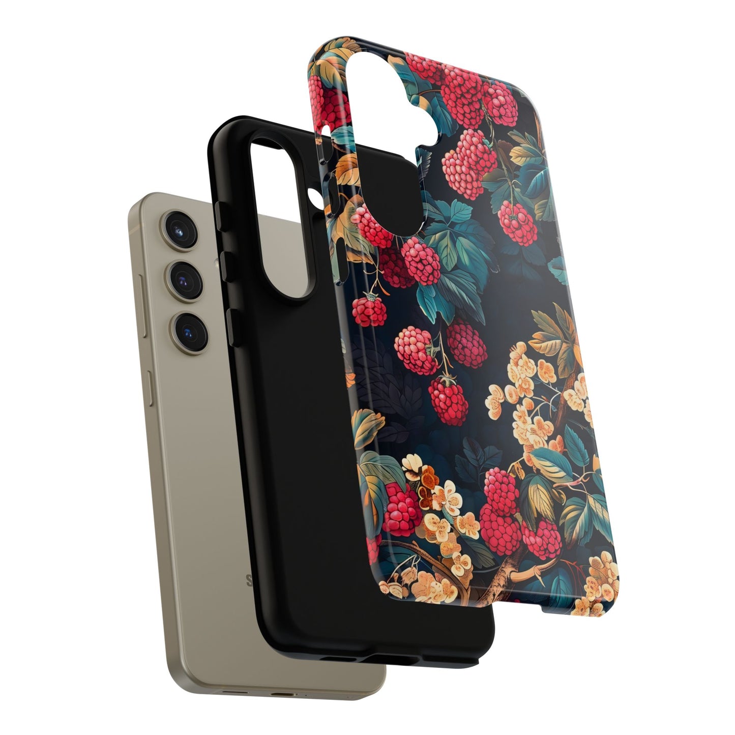 Floral Phone Case with Berry Design, Durable Phone Cover, Floral Print, Gift for Plant Lovers, Nature-Inspired Accessory