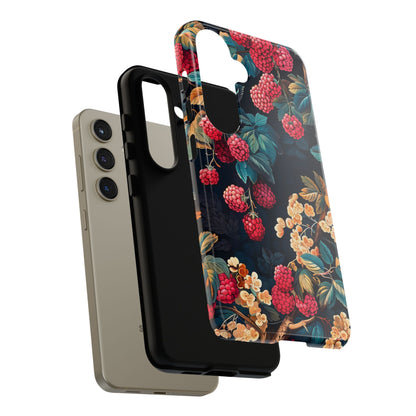 Floral Phone Case with Berry Design, Durable Phone Cover, Floral Print, Gift for Plant Lovers, Nature-Inspired Accessory