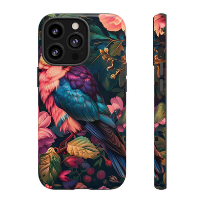 Vibrant Phone Case, Tropical Bird Design, Tough Phone Cover, Floral Tech Accessory, Gift for Nature Lovers