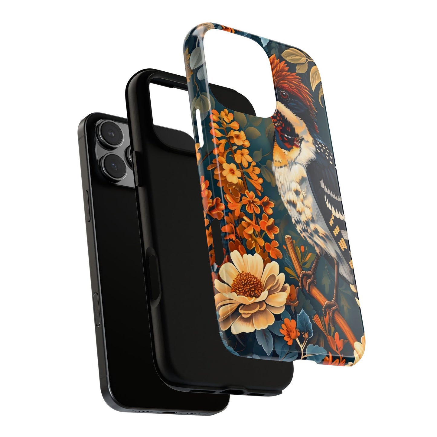 Tough Cases: Floral Bird Phone Case, Vintage Style Cover, Nature Lover Gift, Botanical Design, Spring Inspire Fashion