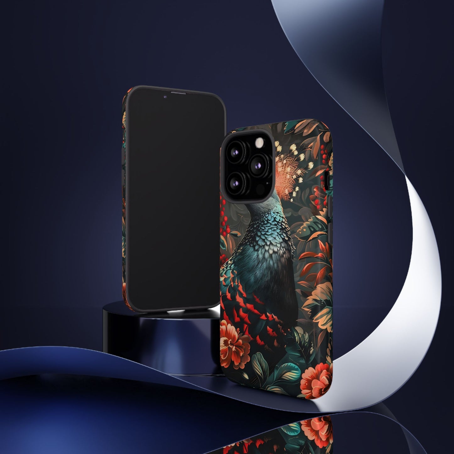 Floral Peacock Phone Case, Tough Cases, Artistic Phone Cover, Unique Gift, Nature Lover Accessory, Protective Case