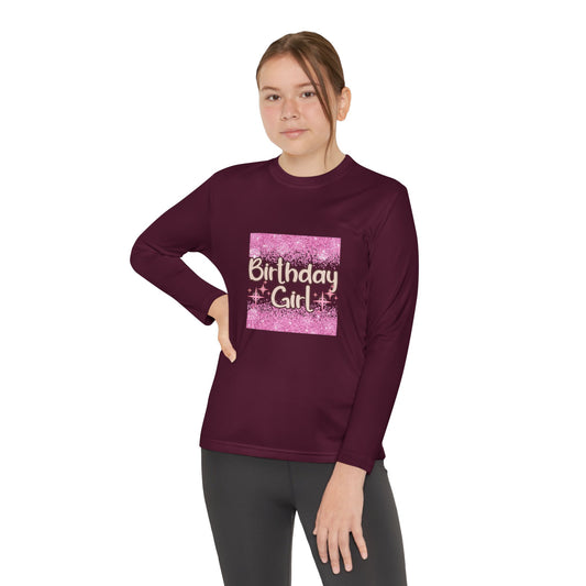Youth Long Sleeve Tee - Retro Birthday Girl Animal Print PNG - Stylish and Fun Birthday Celebration Shirt
