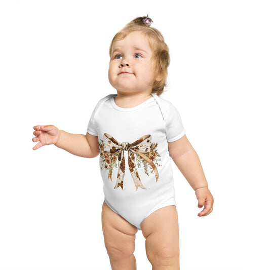 Floral Ribbon Baby Bodysuit - Adorable Short Sleeve Outfit for Newborns