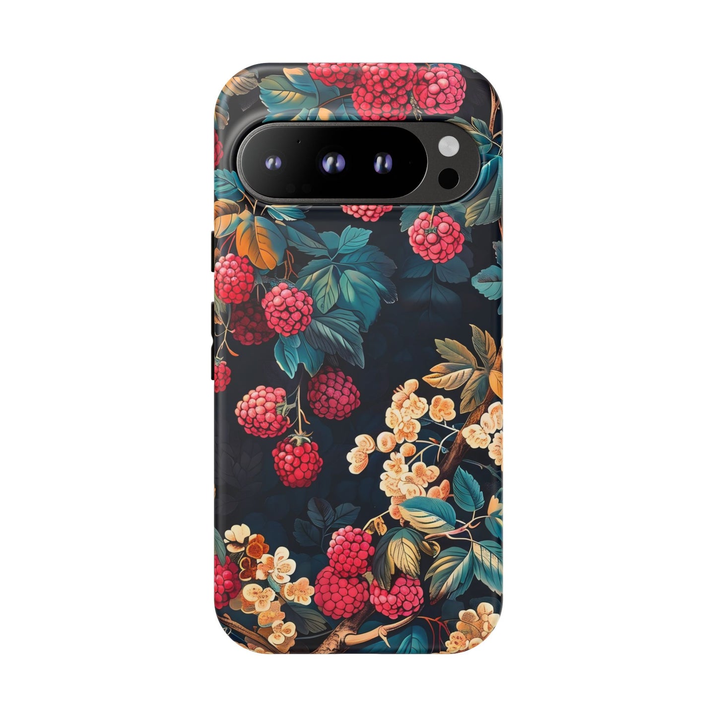 Floral Phone Case with Berry Design, Durable Phone Cover, Floral Print, Gift for Plant Lovers, Nature-Inspired Accessory