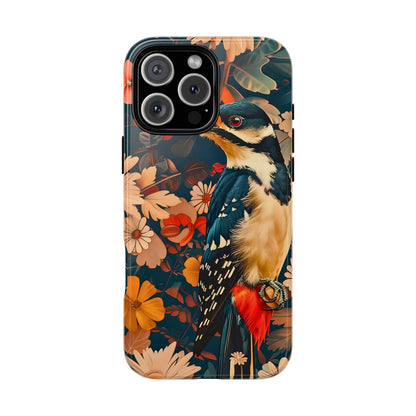 Artistic Bird Phone Case, Unique Tough Cases for Nature Lovers, Floral Design, Cute Gift, Customized Phone Accessories