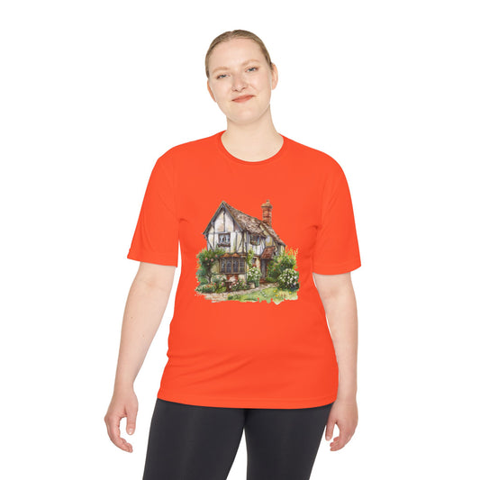 Unisex Moisture Wicking Tee - Charming English Cottage Illustration Print