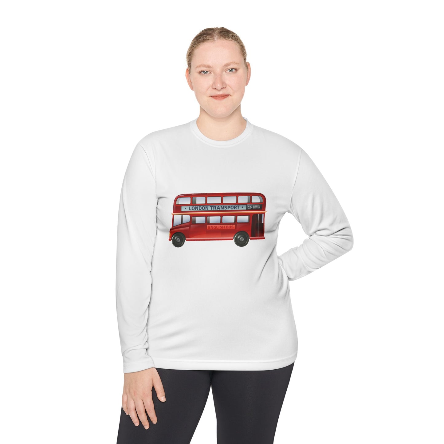 Unisex Lightweight Long Sleeve Tee - Vintage British Double-Decker Bus Art Print -  Perfect for Travel Lovers