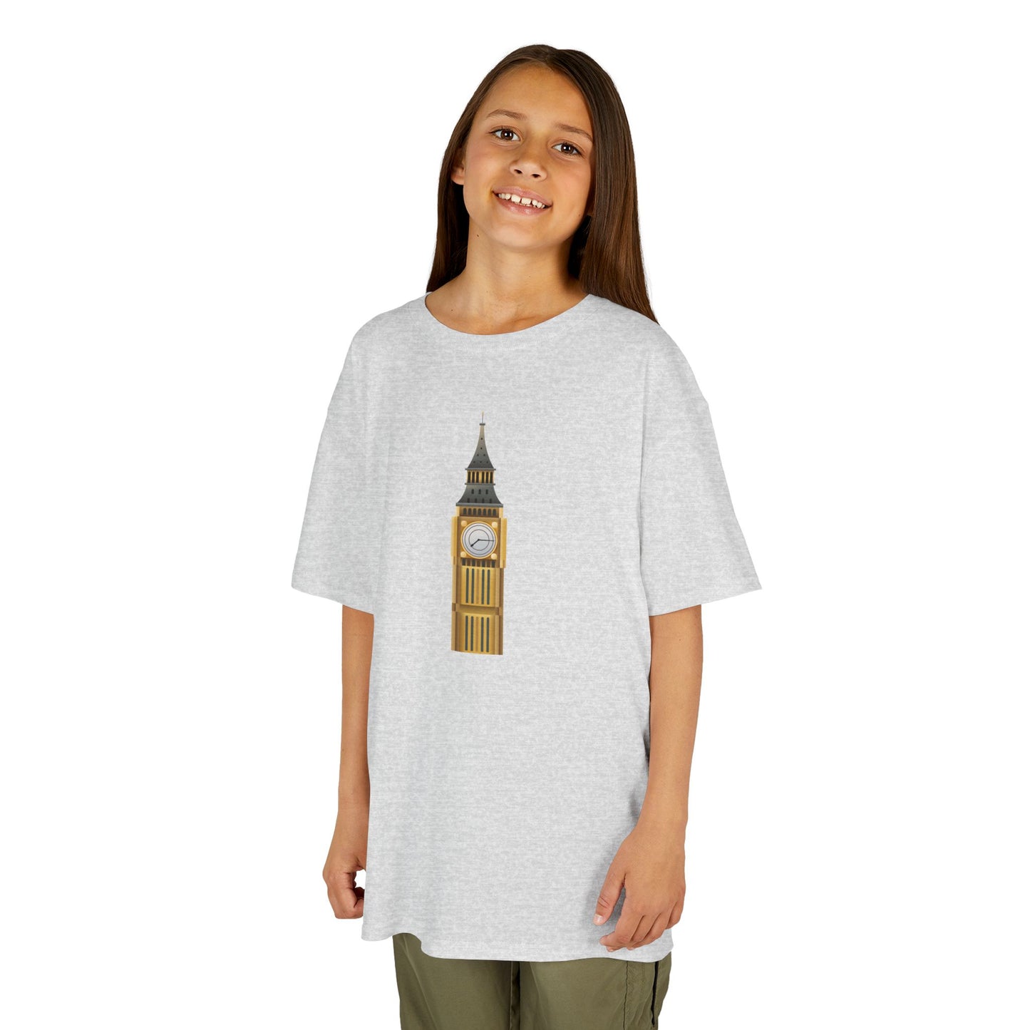 Kids Heavy Cotton Tee - Big Ben Tower Watercolor Art Print -  Fun London Design for Little Explorers
