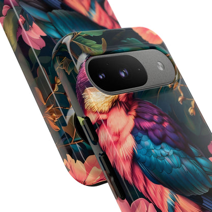 Vibrant Phone Case, Tropical Bird Design, Tough Phone Cover, Floral Tech Accessory, Gift for Nature Lovers
