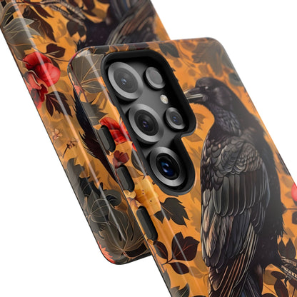 Raven Floral Phone Case - Tough Cases, Blackbird Decor, Gift for Nature Lovers, Bird Themed Accessories, Unique Phone Cover