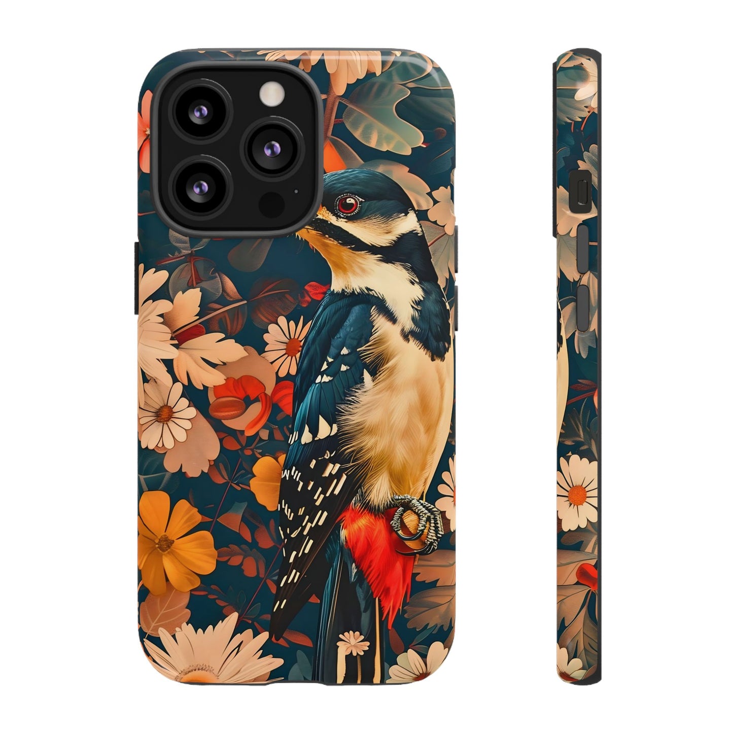Artistic Bird Phone Case, Unique Tough Cases for Nature Lovers, Floral Design, Cute Gift, Customized Phone Accessories