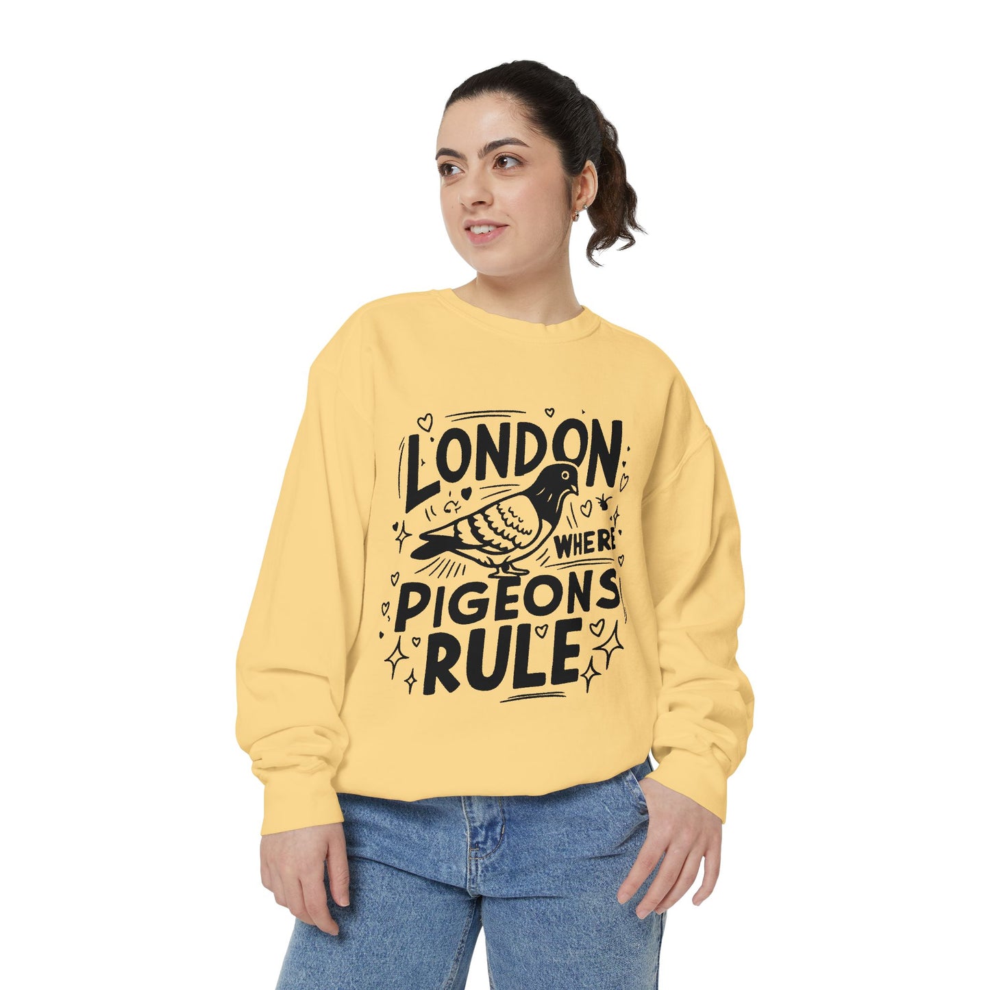 Unisex Garment-Dyed Sweatshirt - Pigeons Rule in London
