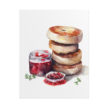 Breakfast Bagel Art Print, Foodie Decor, Kitchen Wall Art, Rolled Poster, Unique Food Gift, Home Cooking Decor