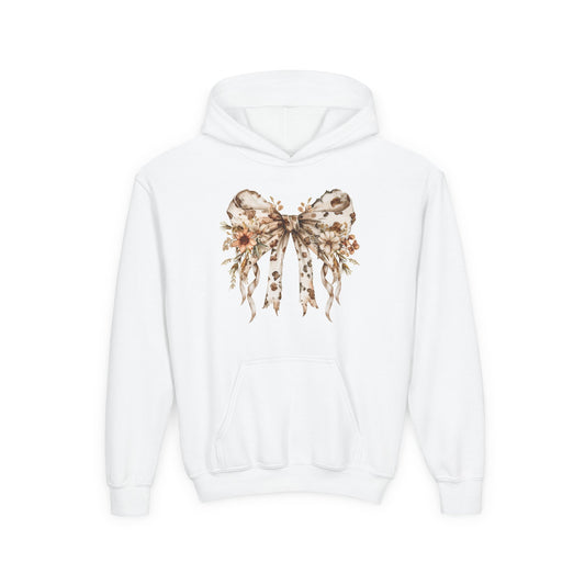 Floral Bow Youth Hooded Sweatshirt - Cozy & Stylish for Girls
