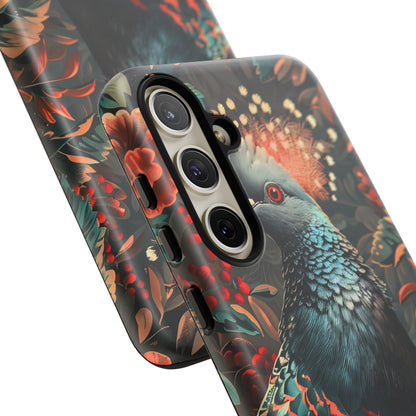 Floral Peacock Phone Case, Tough Cases, Artistic Phone Cover, Unique Gift, Nature Lover Accessory, Protective Case