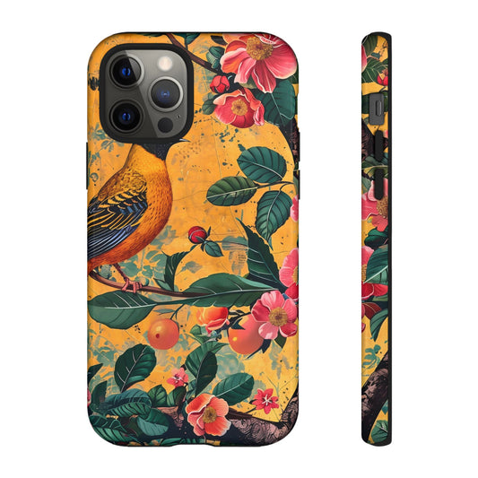Tough Cases: Colorful Bird and Floral Phone Case, Nature Lover Gift, Trendy Tech Accessory, Vibrant Floral Print, Perfect for Spring