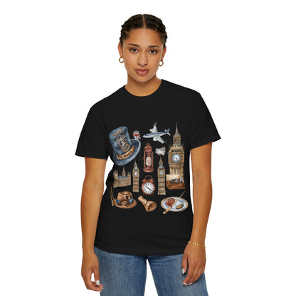Unisex Garment-Dyed T-shirt - Icons of England - From Big Ben to Red Buses