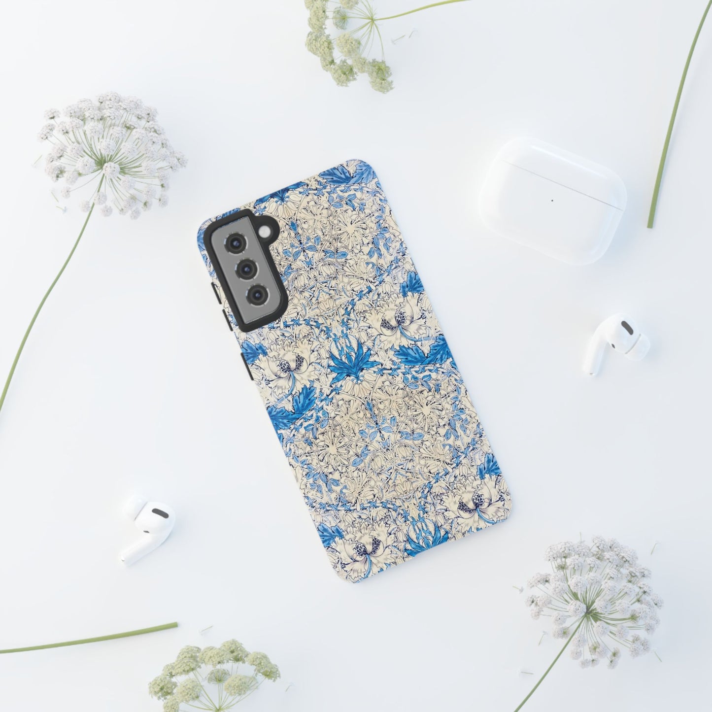 Elegant Floral Phone Case, Tough iPhone Cover, Stylish Mobile Protector, Blue Patterned Case, Unique Gift for Her