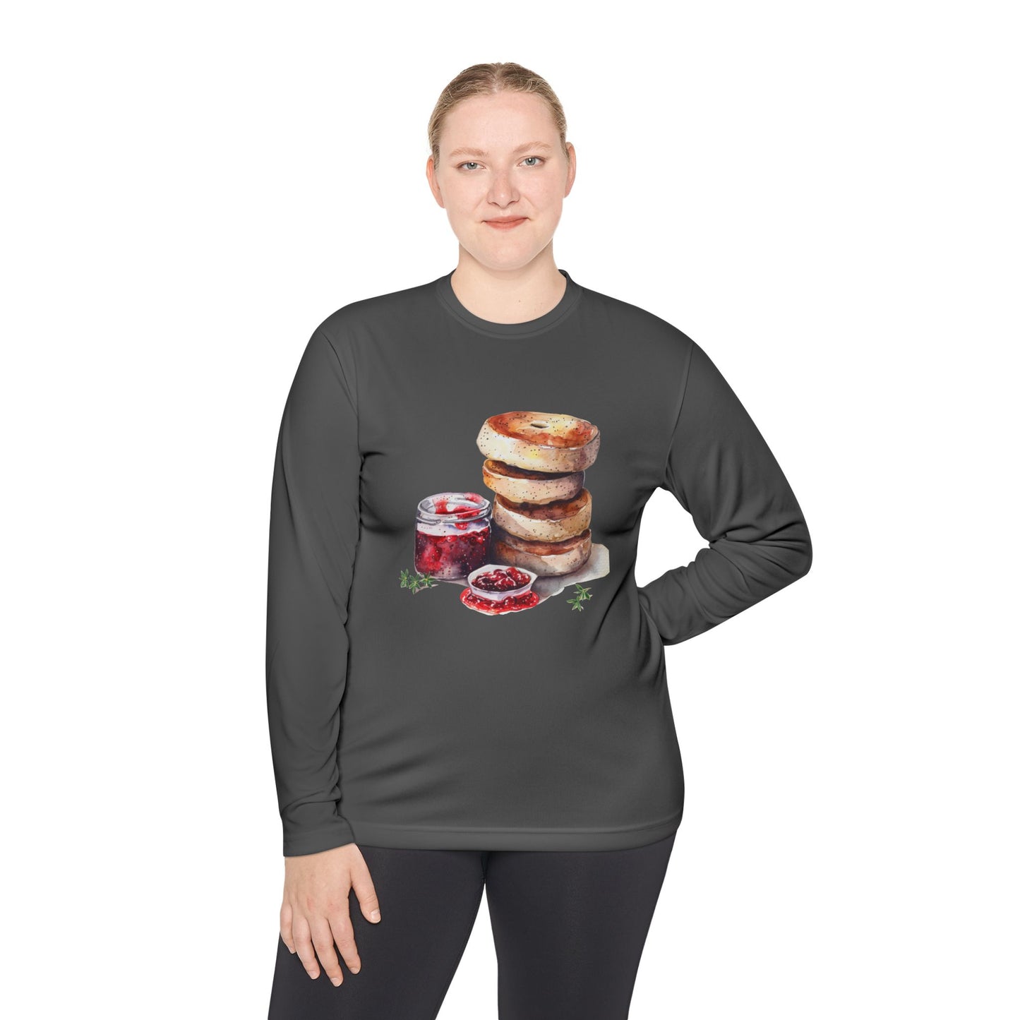 Unisex Lightweight Long Sleeve Tee -Rustic Food Design Wall Art -  Perfect for Breakfast Lovers