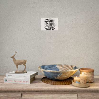 London Adventure Tea Crumpet Rolled Poster, Cute Wall Art, Gift for Tea Lovers, Home Decor, Travel Enthusiasts