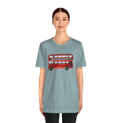 Unisex Jersey Short Sleeve Tee - London Transport English Bus - Iconic Red Double-Decker