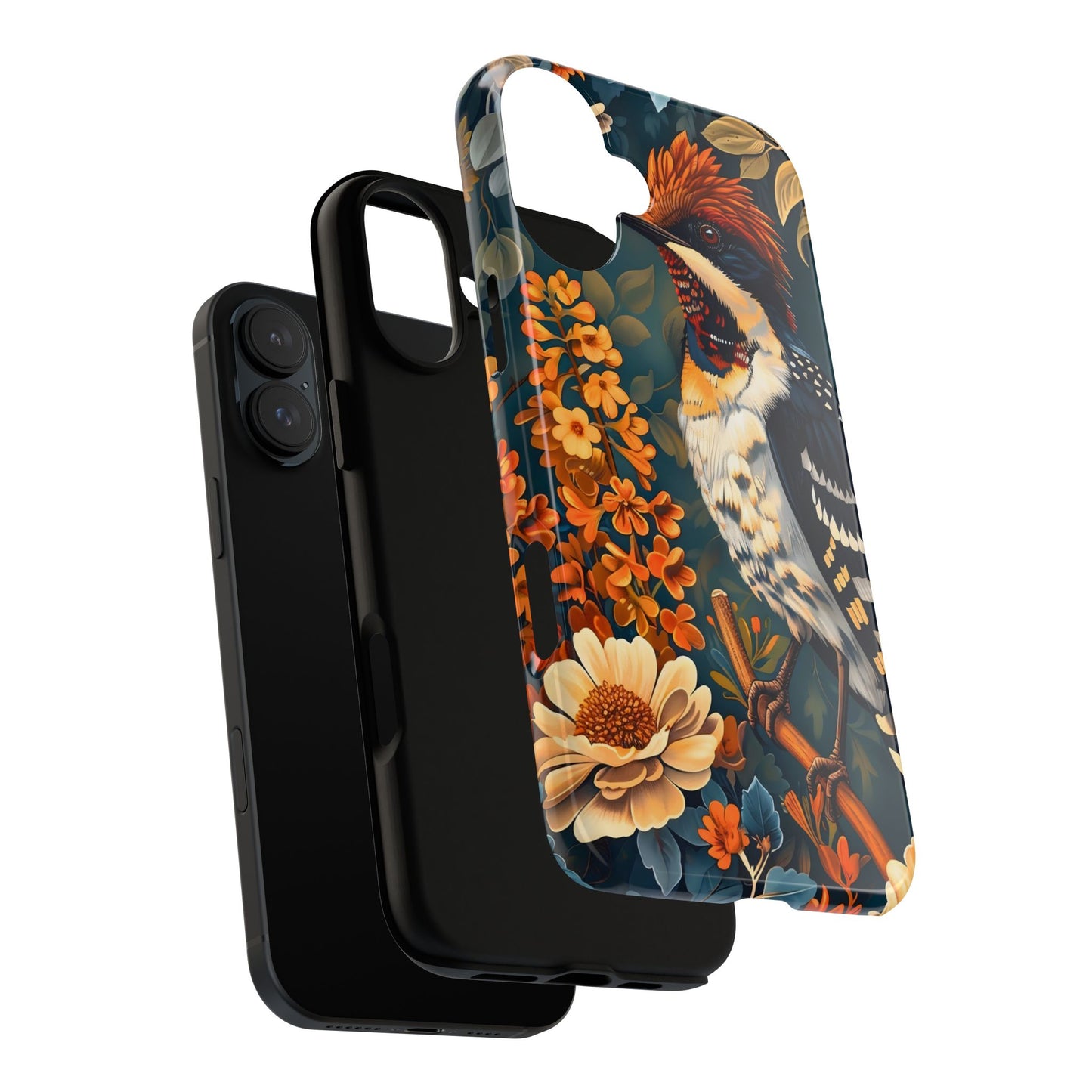 Tough Cases: Floral Bird Phone Case, Vintage Style Cover, Nature Lover Gift, Botanical Design, Spring Inspire Fashion