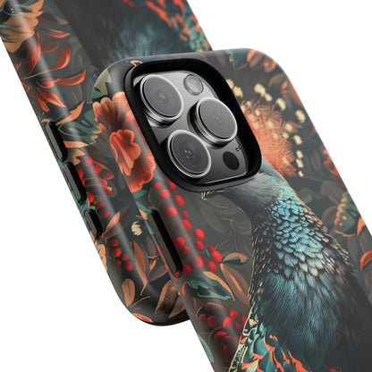Floral Peacock Phone Case, Tough Cases, Artistic Phone Cover, Unique Gift, Nature Lover Accessory, Protective Case