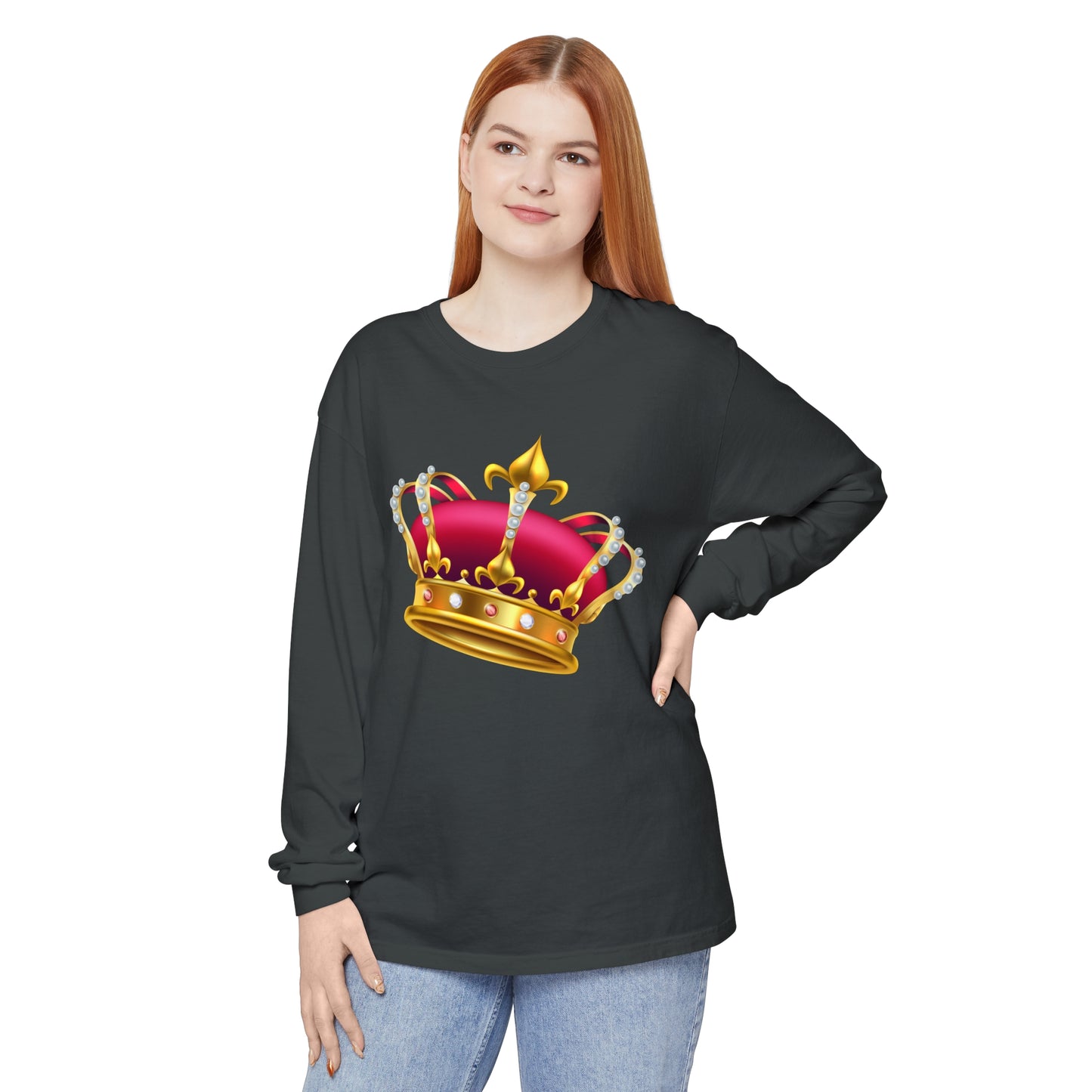 Unisex Garment-dyed Long Sleeve T-Shirt - British Royal Crown Design
