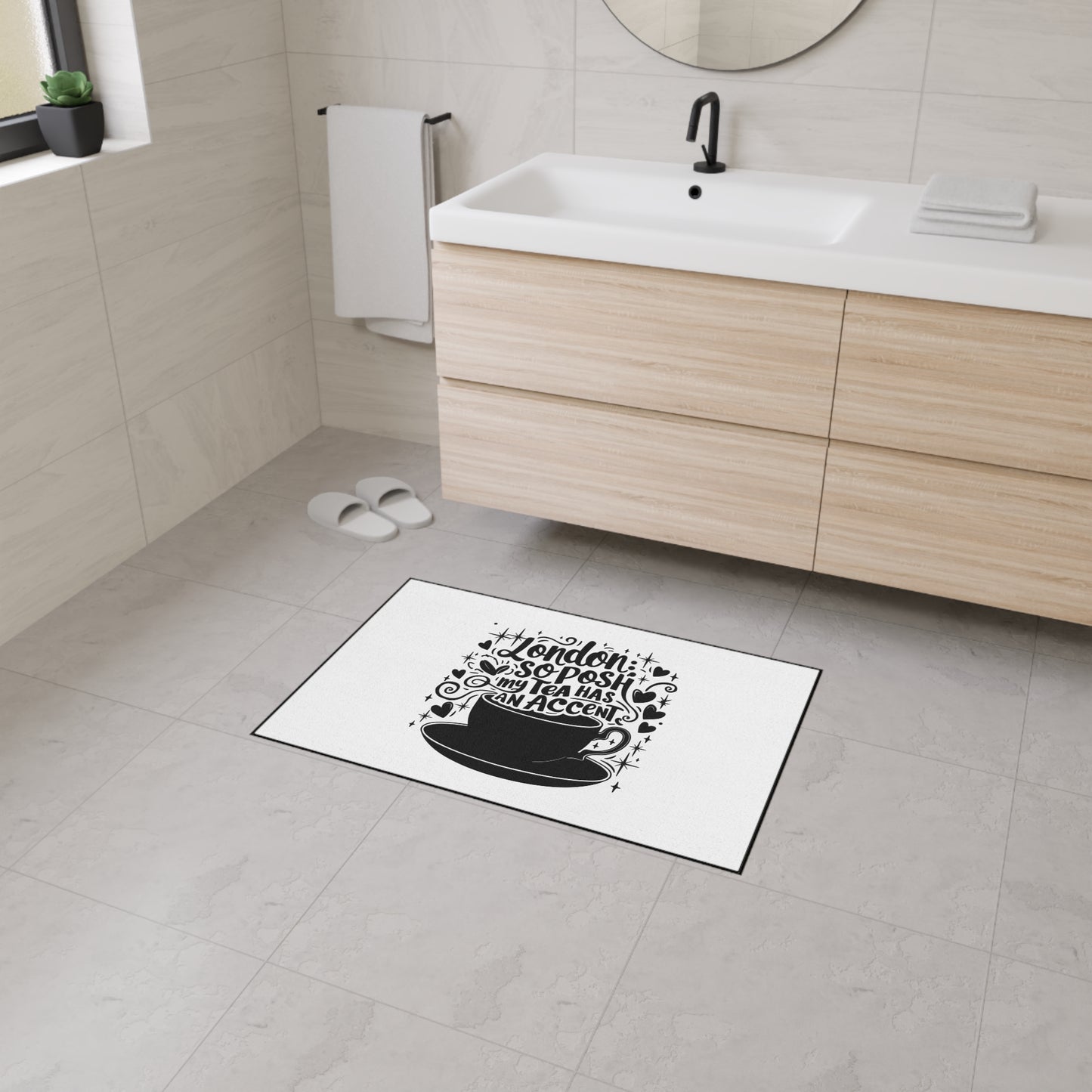 Posh London Tea Floor Mat, Cozy Kitchen Decor, Funny Gift for Tea Lovers, Welcome Mat, Unique Home Accessory